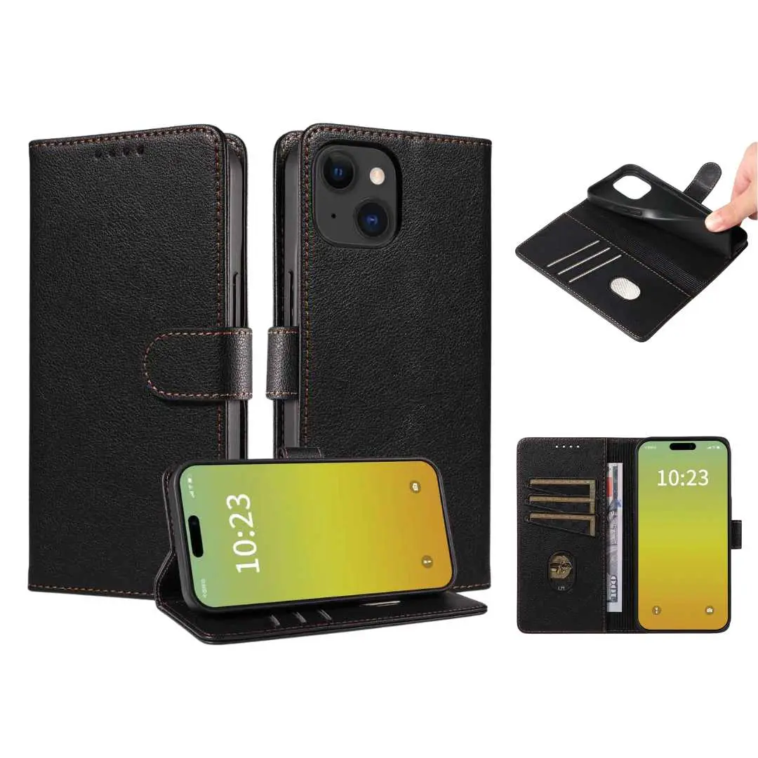 iPhone 15 Pro Max/iPhone 14 Pro Max PU Leather Wallet Case Black